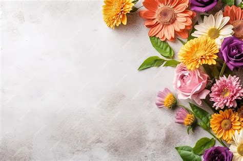 Premium AI Image | Flower arrangement lay flay over a texture background