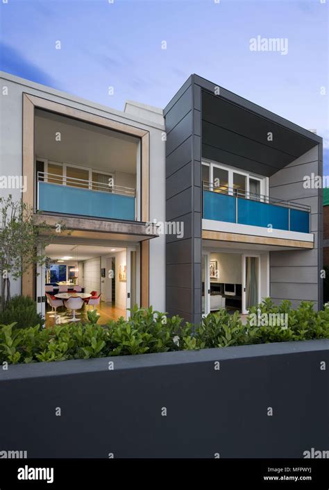 Exterior of modern house with balcony Stock Photo - Alamy