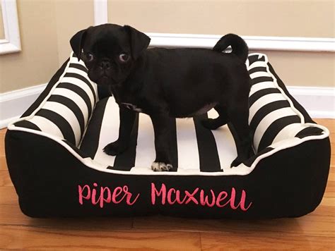 Black & White Stripe Dog Bed With Embroidery Stripe Bold - Etsy