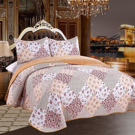 Cozy Line Home Fashions Pink Plaid Floral Patchwork Quilt Bedding Set, Coverlet, Lightweight ...