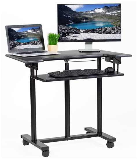 VIVO Mobile Height Adjustable Stand Up Desk Cart with Sliding Keyboard Tray | Rolling ...