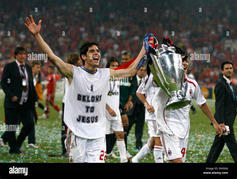 AC Milan's Kaka celebrates holding the UEFA Champions League trophy (Credit Image ...