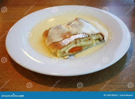 Strudel with Cheese with Vanilla Sauce Stock Photo - Image of slice, strudel: 108138262