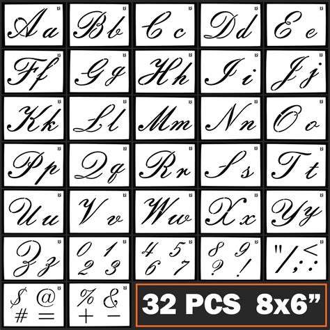 Buy Caligraphy Stencil Letters Cursive Alphabet Letter Number Drawing Painting Stencils Scale ...