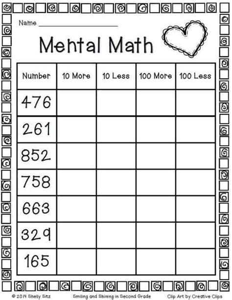 FREE Printable Mental Math Worksheet