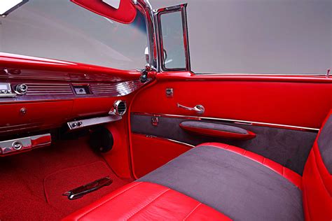 1957 Chevrolet Bel Air Red Leather Gray Suede Interior - Lowrider