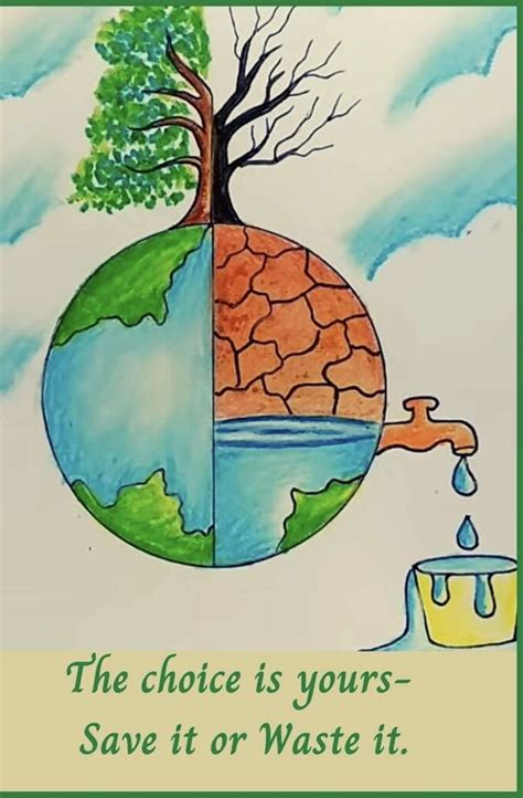 Poster with Slogan for save water | Save water poster drawing, Earth day drawing, Earth drawings