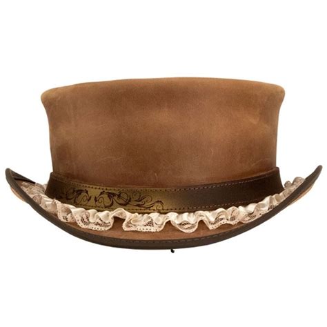 Distress Brown Leather Top Hat Handcrafted Top Hat Ladies Victorian Hat Gothic Hat / Steampunk ...