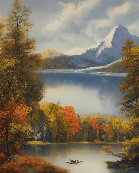 Fall Lake and Mountain Scene Painting · Creative Fabrica