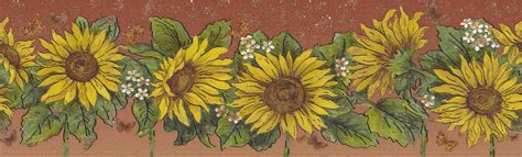 Peel and Stick Wallpaper Border - Floral Yellow, Sepia Sunflowers, Butterflies Wall Border Retro ...