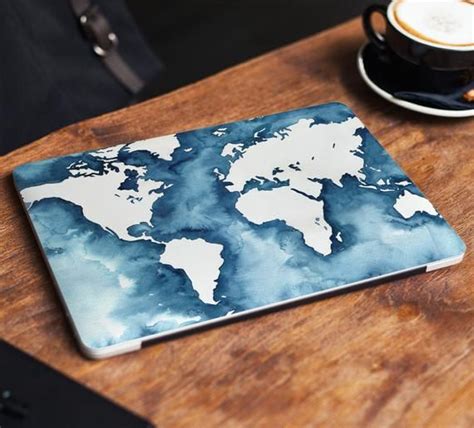 World Map Laptop Skin Sticker Notebook Vinyl Decal Blue Dell Hp Lenovo Asus Chromebook Acer ...