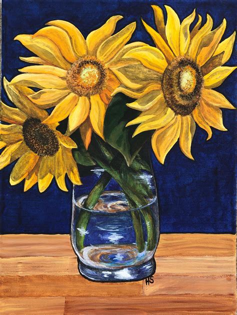 Sunflower Still Life. Acrylic on canvas, 8x16 : r/Art