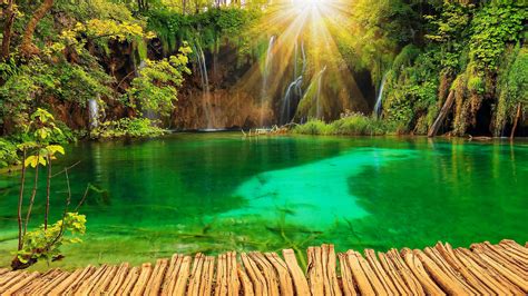 Beautiful Sunbeam View On Rocks And Waterfalls In Forest 4K Nature HD desktop wallpaper ...