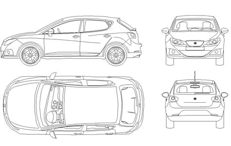 CAD vehicle Car block detail elevation 2d view layout file - Cadbull