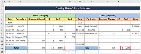 How to Create Three Column Cash Book in Excel - ExcelDemy