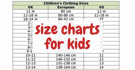 Size Chart For Teen Girls