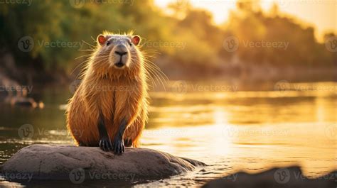 Close-up photo of a Capybara looking in their habitat. Generative AI 29899533 Stock Photo at ...