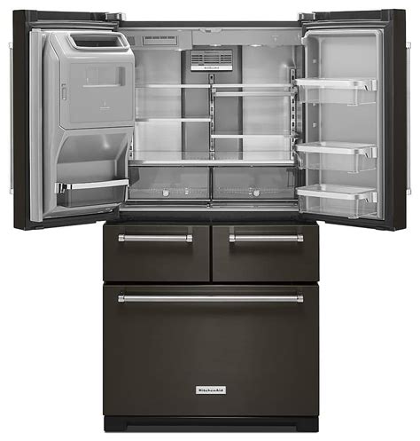 KitchenAid 25.8 Cu. Ft. 5-Door French Door Refrigerator Black stainless steel KRMF706EBS - Best Buy