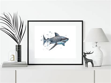 The Great White Shark Art Watercolor Shark Great White Acrylic Ink Ink Art Shark Painting Great ...