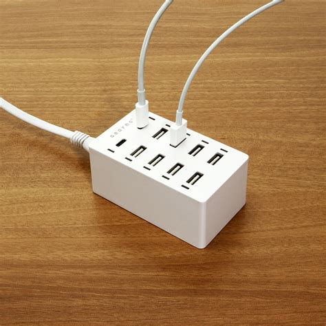 USB 10 Port Home Charger 60W with 2 USB-C and 8 USB-A Ports