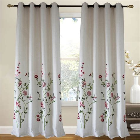 Red Flower Linen Curtains Exquisite Embroidered Drapes for Living Room – Anady Top