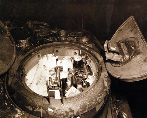 Interior of M-4 Sherman tank taken from above. This tank was loaded on USS LST-346 at Pier 5 ...