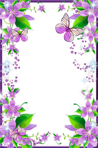 Light Purple Flowers and Butterflies Transparent PNG Photo Frame | Butterfly photo frames, Light ...