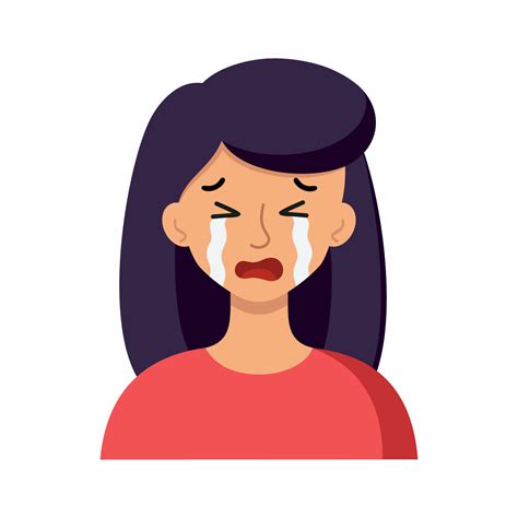 The girl is crying. Tears on the girl's face. Human emotions. Vector character in the cartoon ...