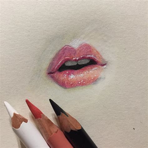 Lips gloss, colored pencils, 10x10cm : r/Art