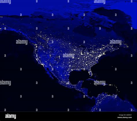 Satellite Map of North America at Night City Lights visible Earth from Space Stock Photo - Alamy