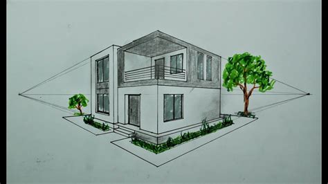 Architecture - How to Draw Modern House in 2 Point Perspective #32 | Perspective drawing ...