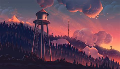 1336x768 Watchtower Clouds Forest Mountain Landscape Digital Art Laptop HD ,HD 4k Wallpapers ...