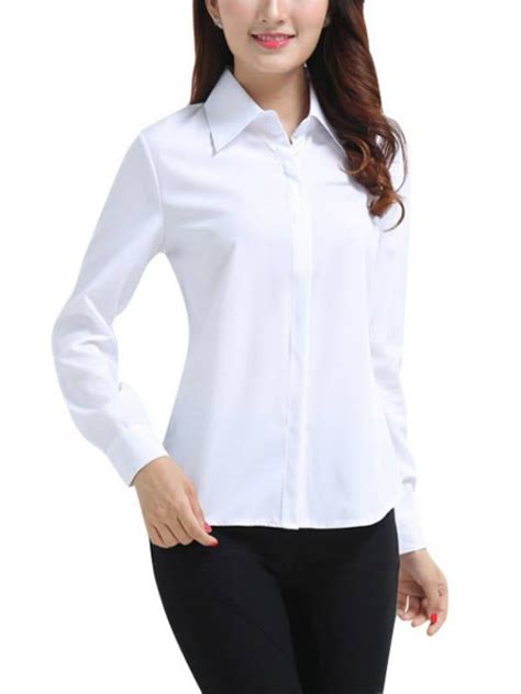 Women Lady Solid Color Lapel Casual Office Blouse Shirts - Walmart.com