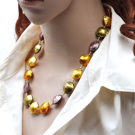 GOLD MURANO GLASS NECKLACE JEWELRY GENUINE MURANO GLASS OF VENICE