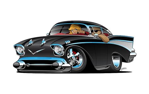 57 Classic Car Cartoon Drawing by Jeff Hobrath