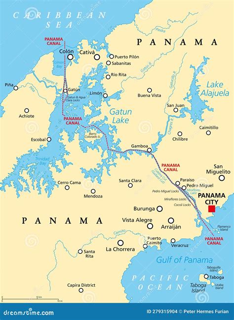 Panama Canal, Artificial Waterway In Panama, Political Map Vector Illustration | CartoonDealer ...