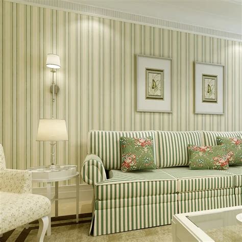 American retro green vertical striped wallpaper green background wallpaper bedroom wallpaper ...