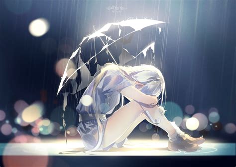 Wallpaper : sad, rain, crying, umbrella, anime girls, white hair 2456x1738 - Kisarashi - 1965519 ...