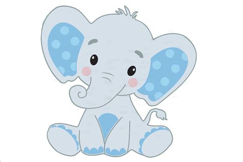 Cute Baby Boy Elephant with Blue Ears in Vector Format, JPEG (353254) | Illustrations | Design ...