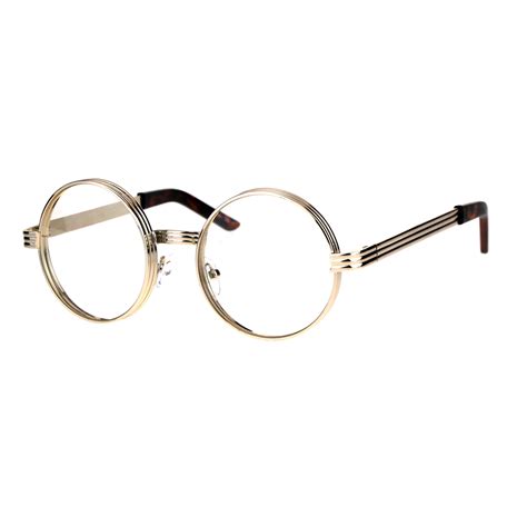 Mens Steampunk Victorian Thick Metal Round Circle Lens Eyeglasses Light Gold - Walmart.com ...