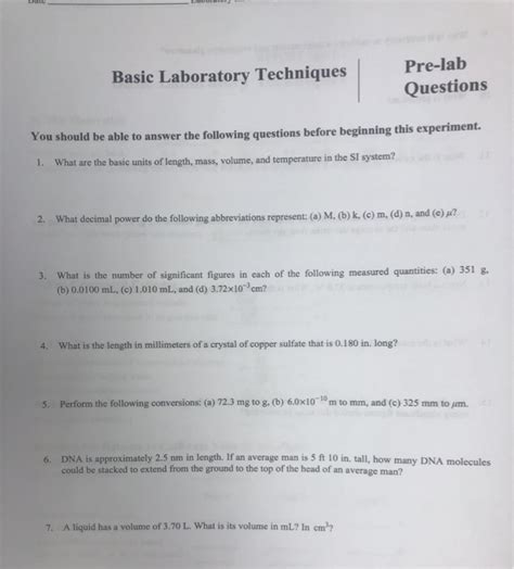 Basic Laboratory Techniques Pre Lab Questions Answers – christa's Blog