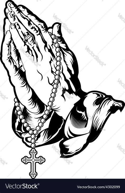 Praying hands with rosary tattoo Royalty Free Vector Image