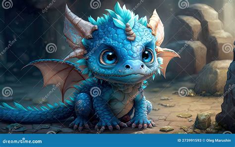 A Charming Cute Baby Dragon. Realistic Illustration of a Fantasy Background Concept Art ...