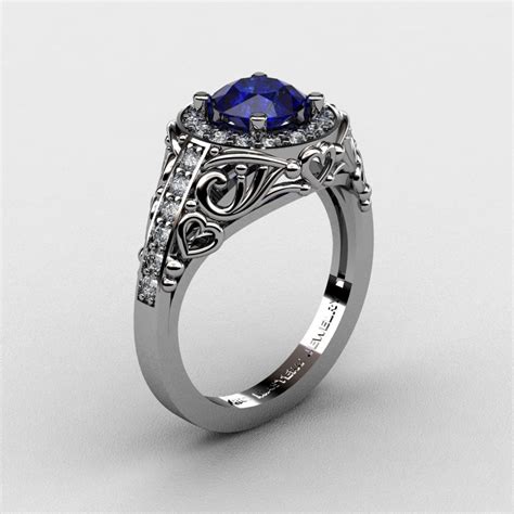 Italian 950 Platinum 1.0 Ct Blue Sapphire Diamond Engagement Ring Wedding Ring R280-PLATDBS ...