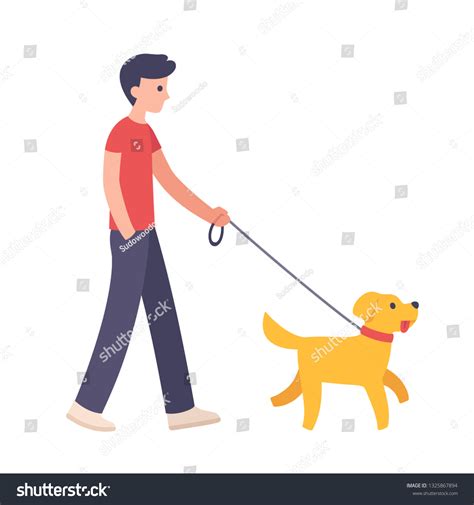 Cartoon Man Walking Dog