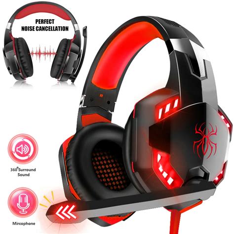 3.5mm Gaming Headset Mic LED Headphones Stereo Bass Surround For PC Xbox One PS4 Red - Walmart.com