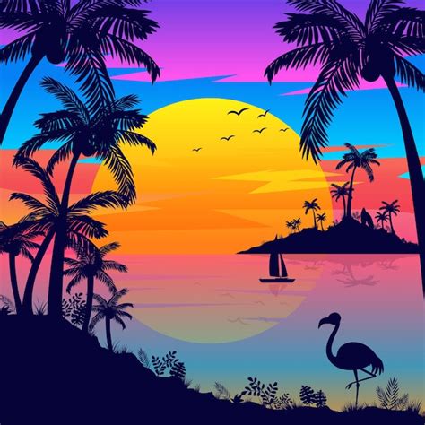 Premium Vector | Paradise tropical beach sunset vector background