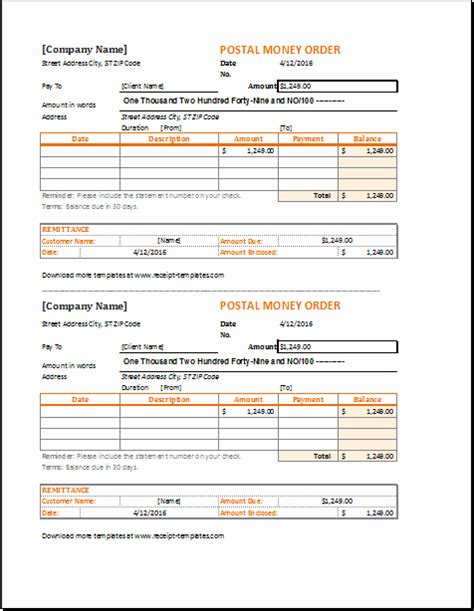 Money Order Receipt Template