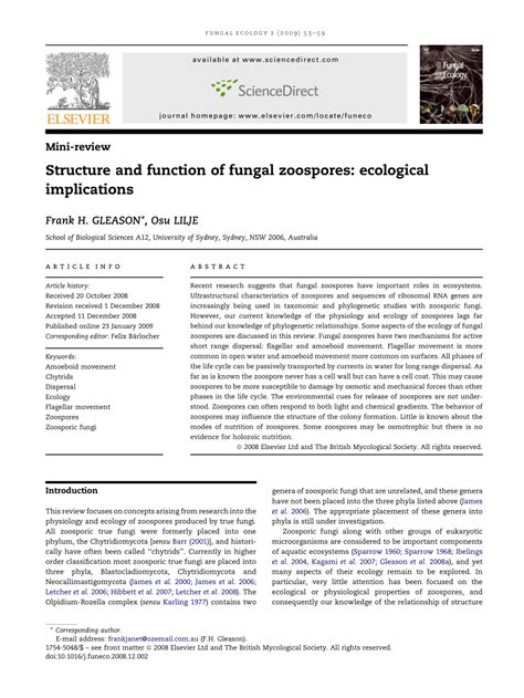 (PDF) Structure and function of fungal zoospores: ecological implications