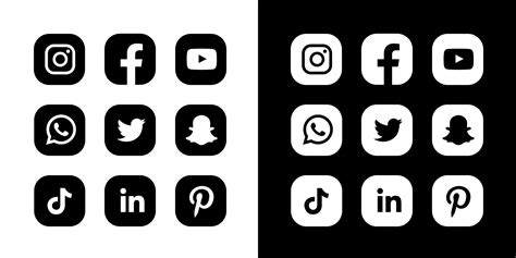 Social Media Icons Black And White Rounded 9826486 Vector Art at Vecteezy